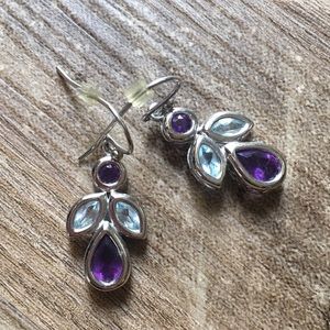 .925 Sterling Silver Amethyst Blue Topaz Earrings